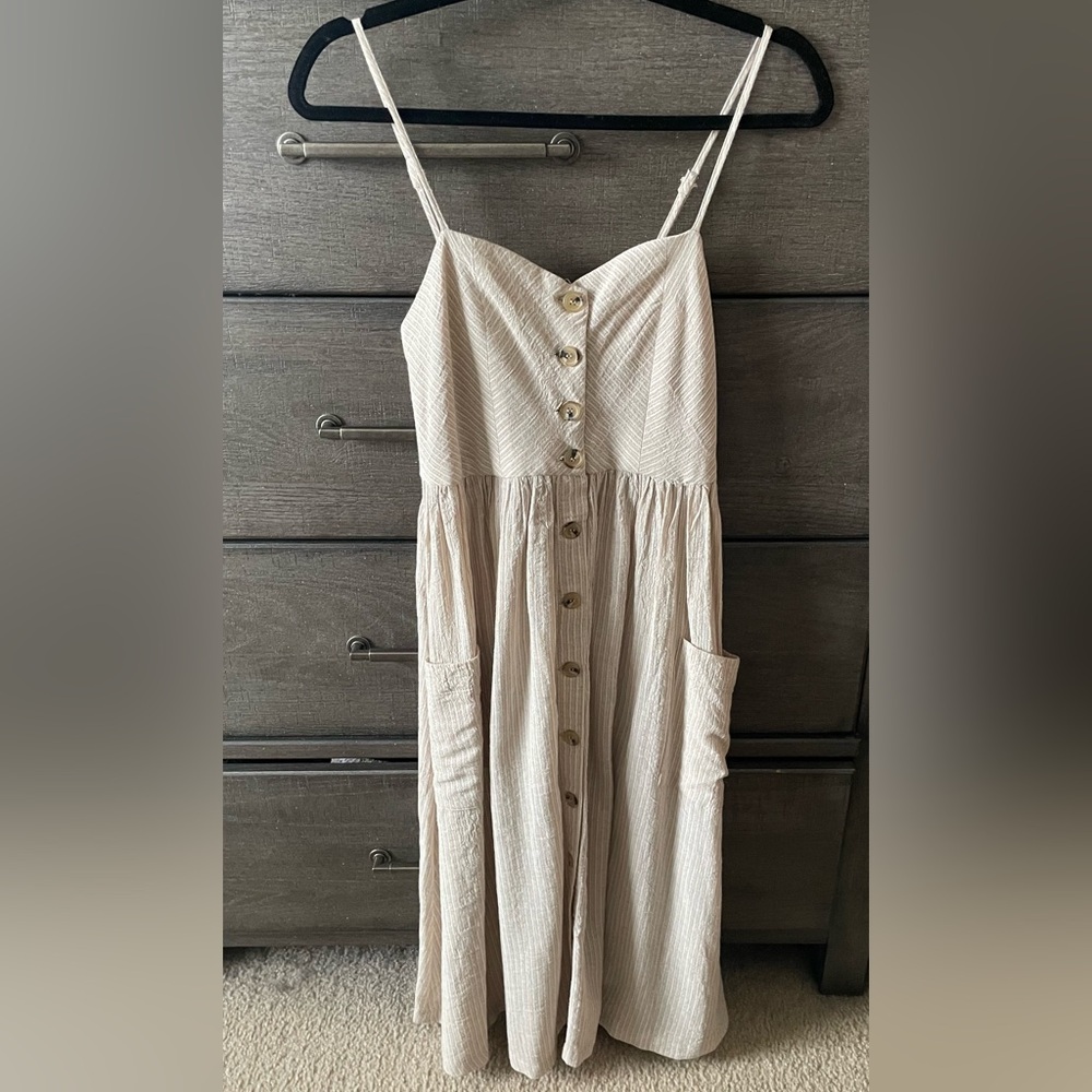 Beige Cotton Button Down Dress